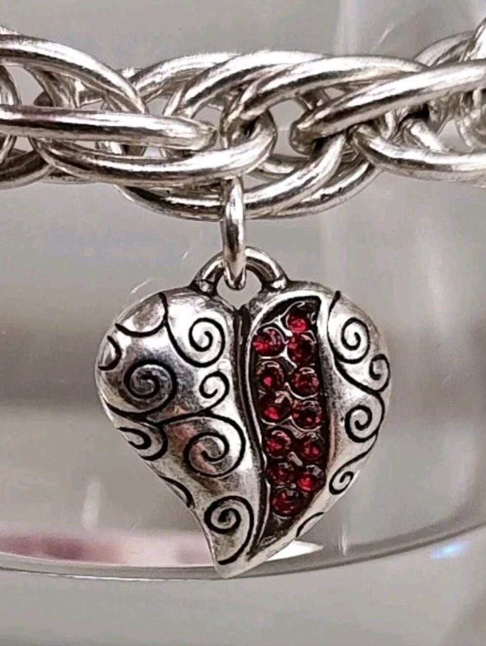 Brighton Charm Bracelet Go Red Enamel Heart Butterfly Silver Plated Rope Chain - Picture 9 of 13